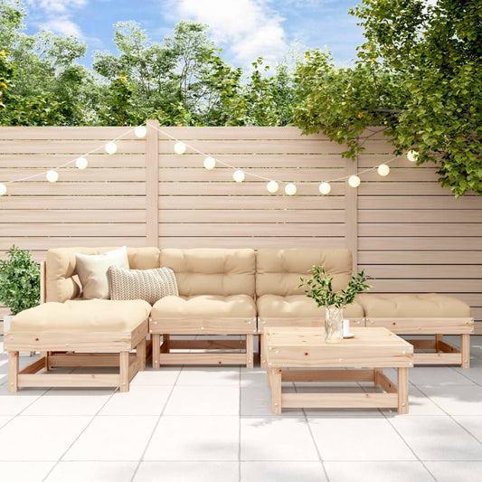 Garden Lounge Set Beige Solid Pine Wood, Plywood Standard Modular
