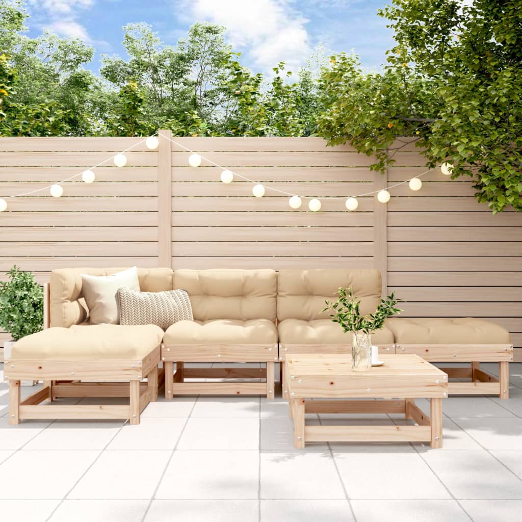 Garden Lounge Set Beige Solid Pine Wood, Plywood Standard Modular