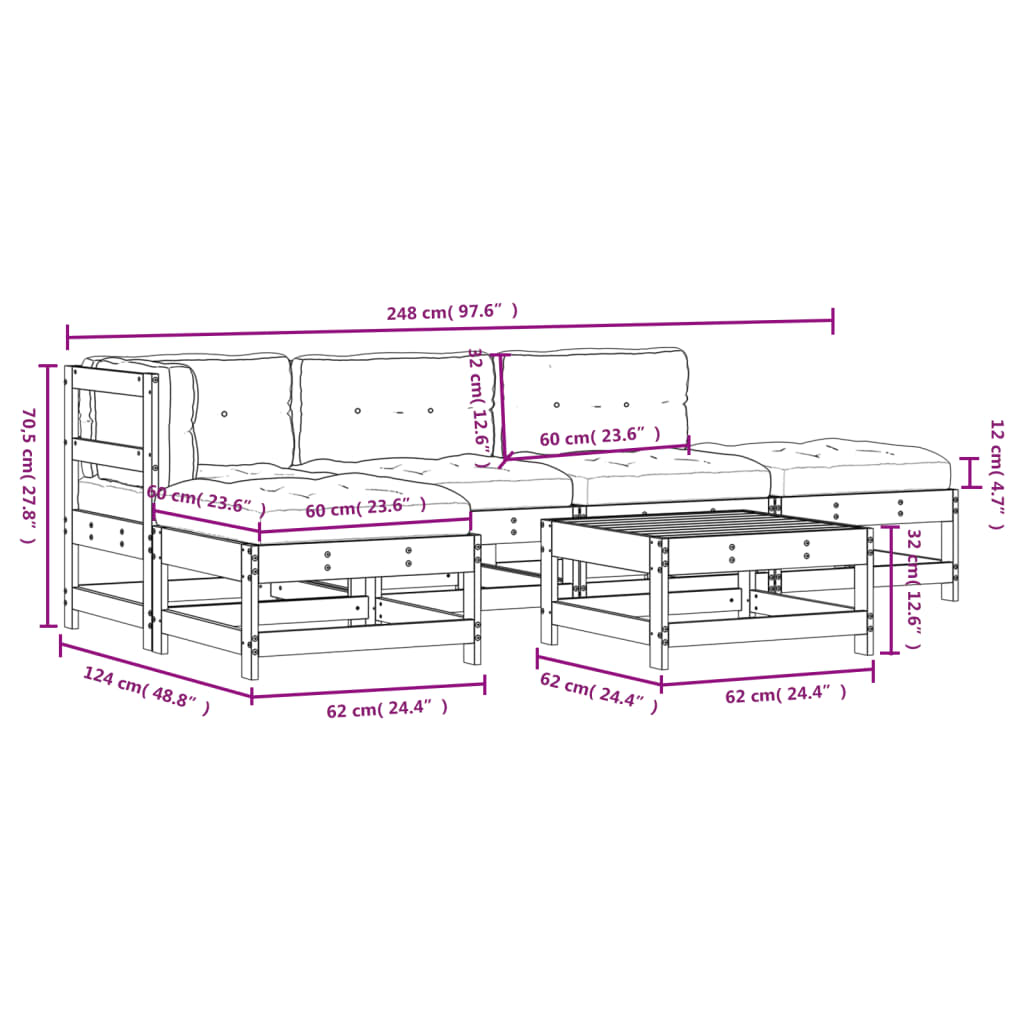 Garden Lounge Set Beige Solid Pine Wood Large Modular