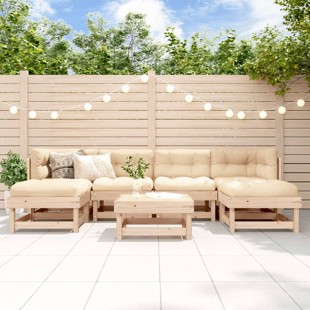 Garden Lounge Set Beige, Natural Wood