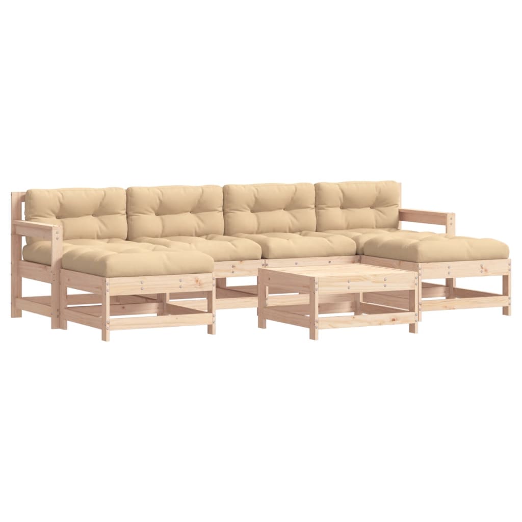 Garden Lounge Set Beige Solid pinewood 7 Piece Set Modular
