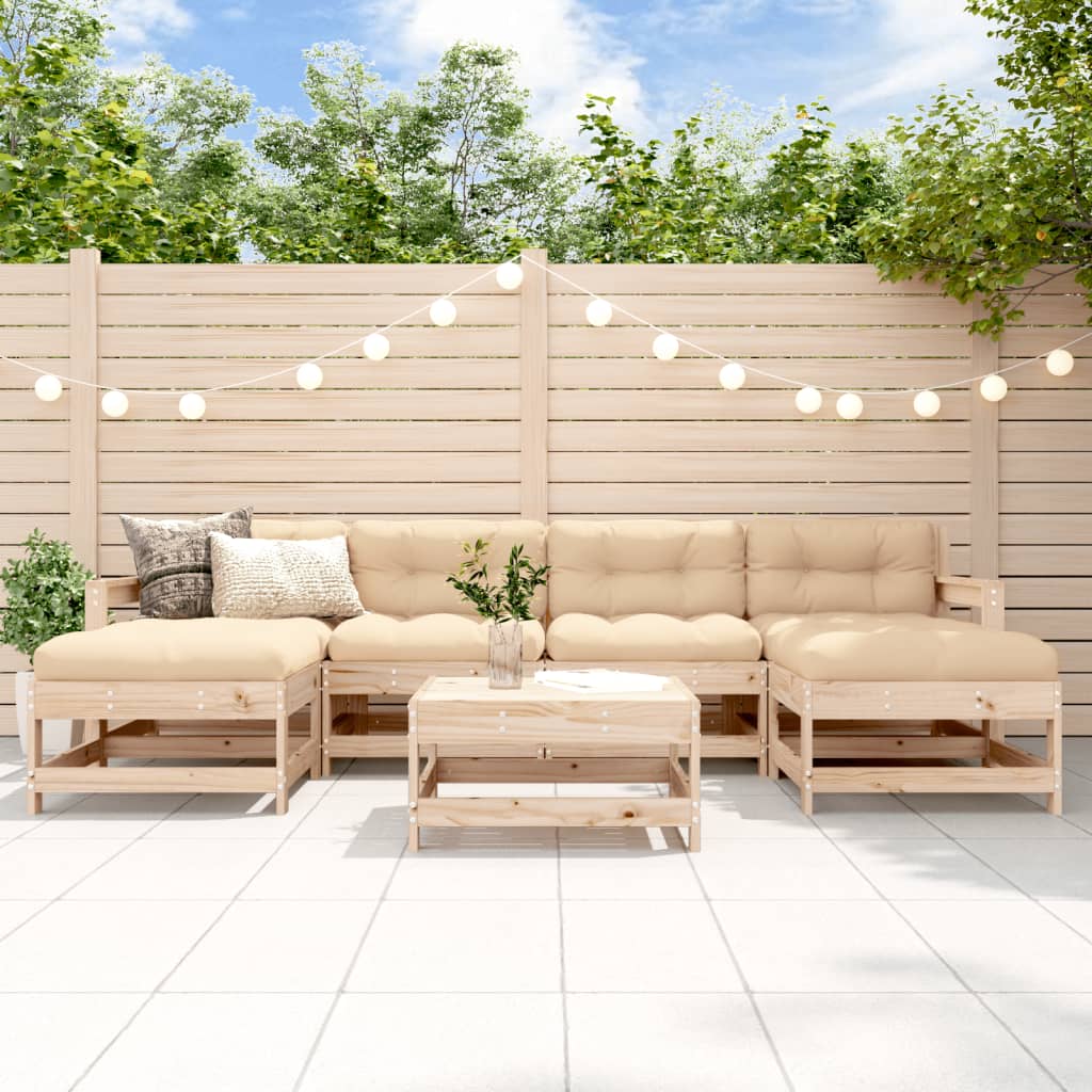 Garden Lounge Set Beige Solid pinewood 7 Piece Set Modular