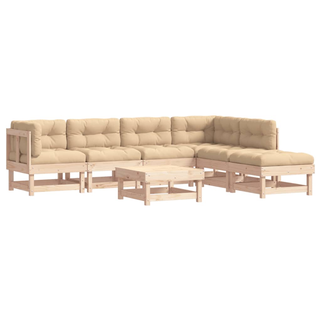 Garden Lounge Set Beige Solid Pine Wood Large Modular
