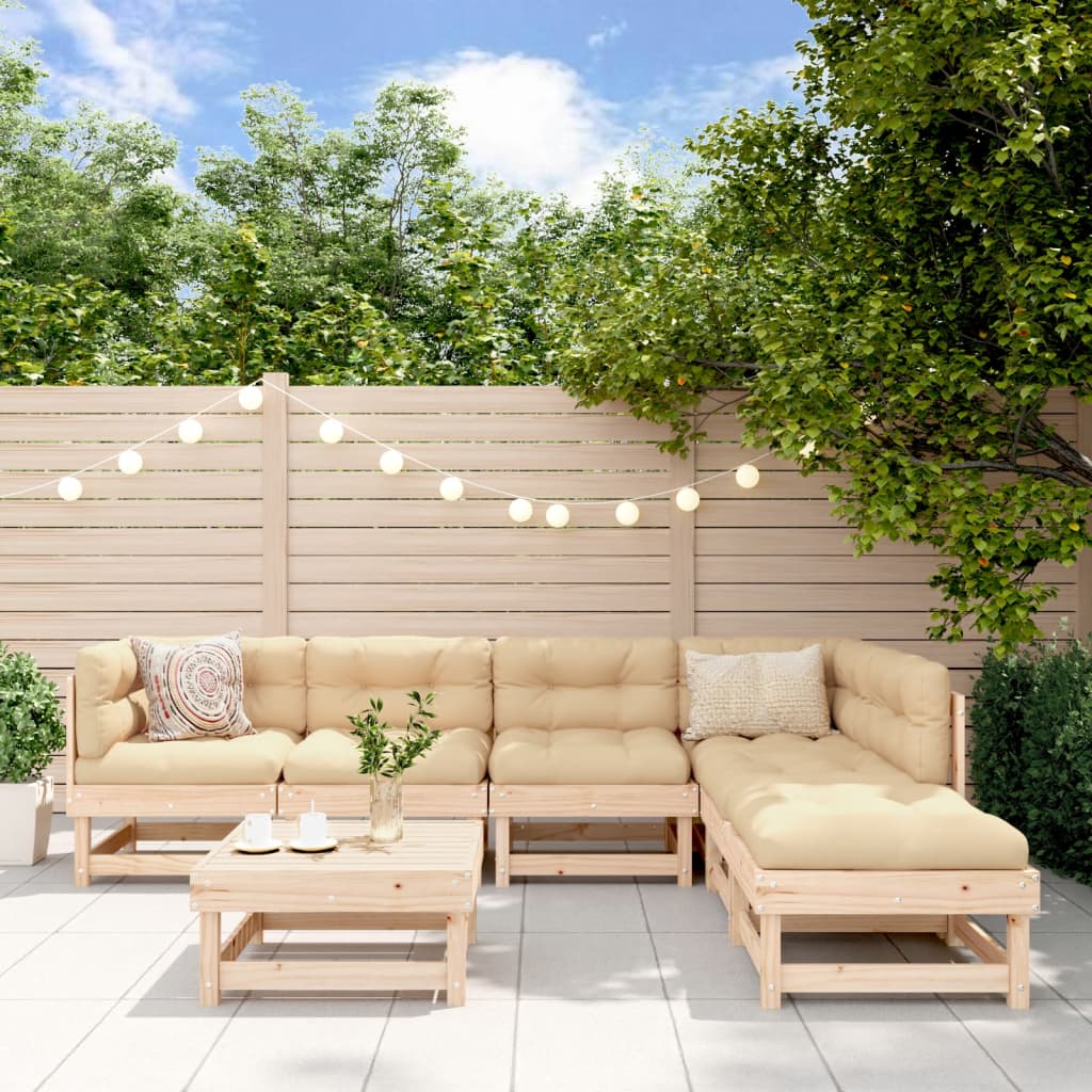 Garden Lounge Set Beige Solid Pine Wood Large Modular