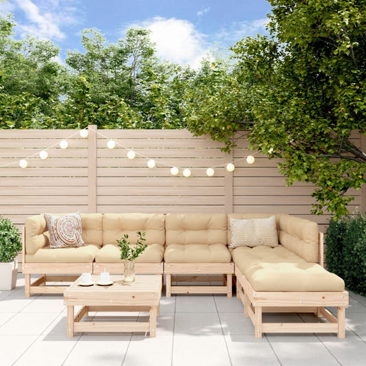 Garden Lounge Set Beige Solid Pine Wood Large Modular