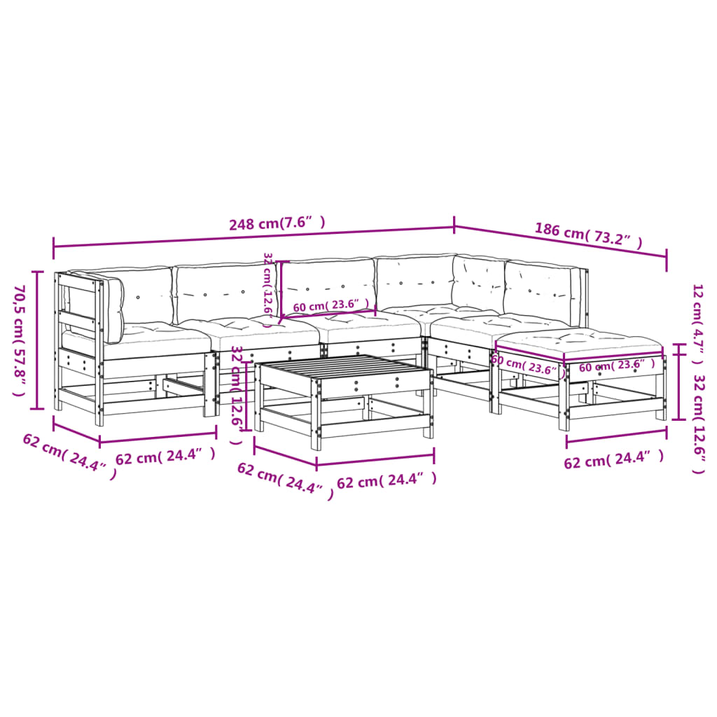 Garden Lounge Set Beige Solid pine wood, Plywood Large Modular