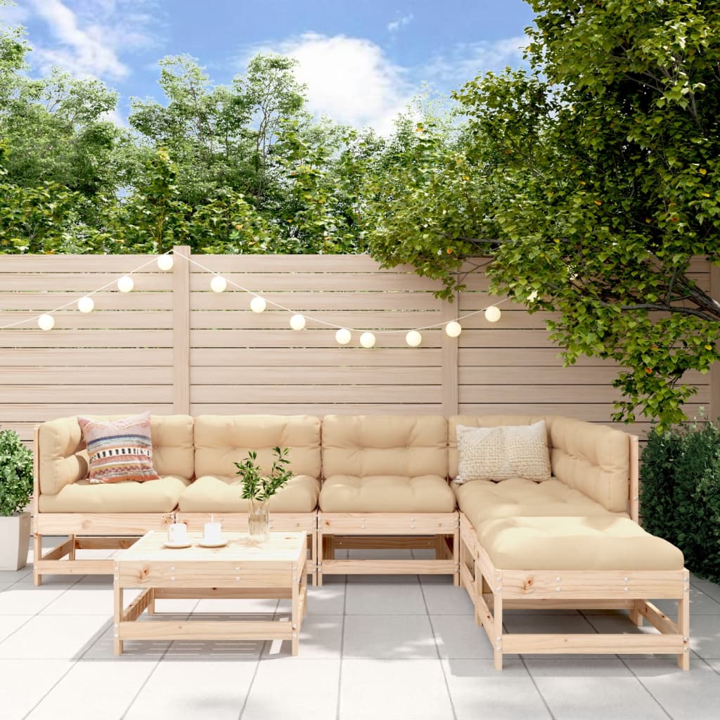 Garden Lounge Set Beige Solid pine wood, Plywood Large Modular