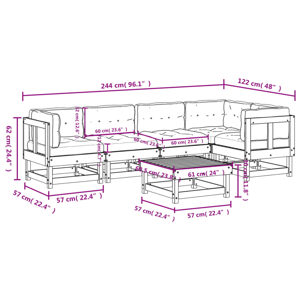 Garden Lounge Set Beige Solid pine wood, Oxford fabric, Plywood