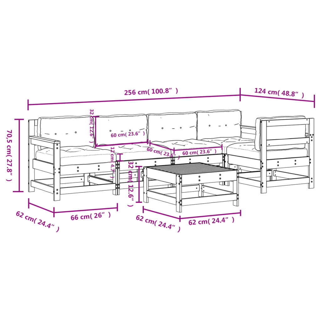 Garden Lounge Set Beige Solid pinewood, Plywood Medium Modular