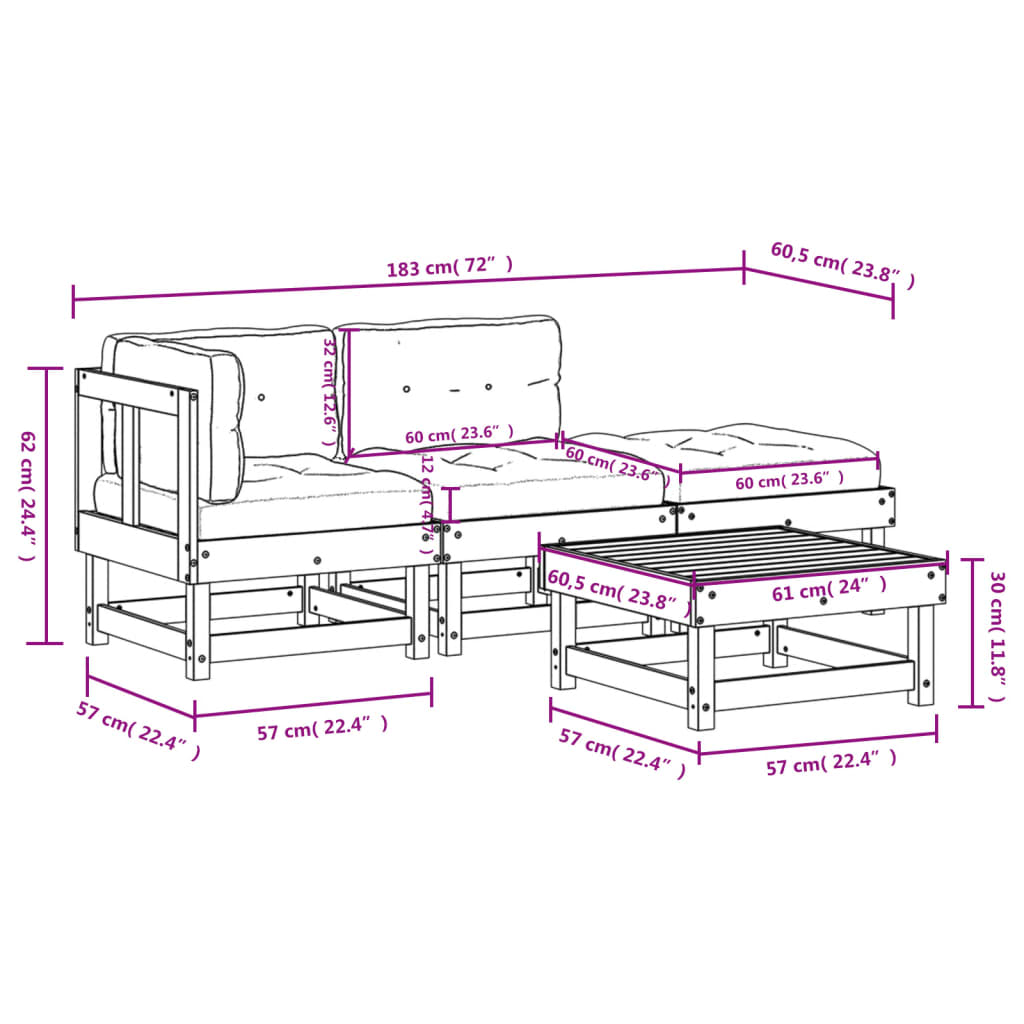 Garden Lounge Set Beige Solid pine wood Medium Modular