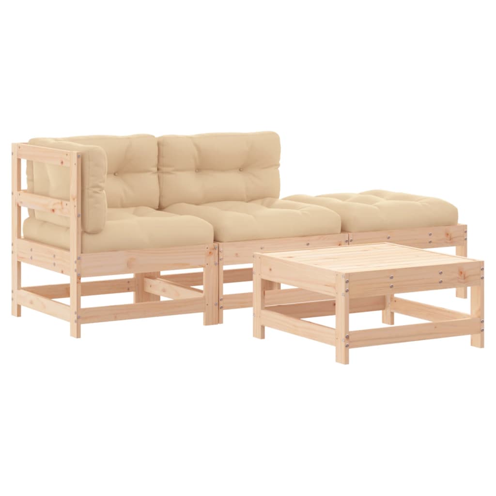 Garden Lounge Set Beige Solid pine wood, Plywood, Oxford fabric