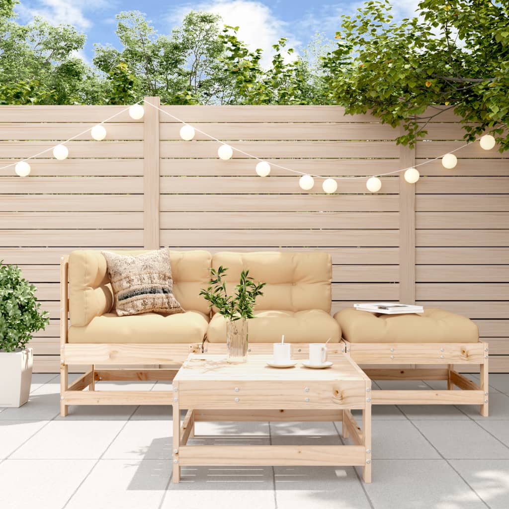 Garden Lounge Set Beige Solid pine wood, Plywood, Oxford fabric