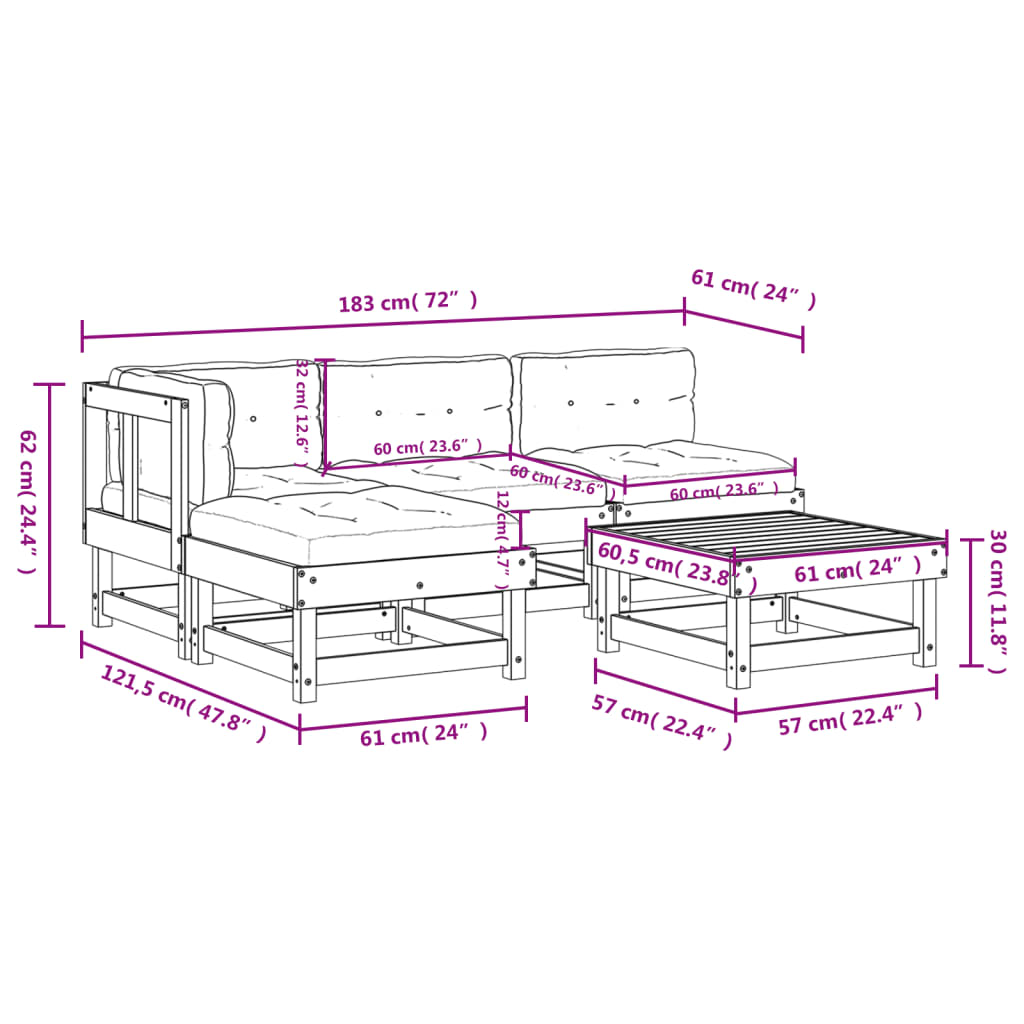 Garden Lounge Set Pine Wood Solid pine wood