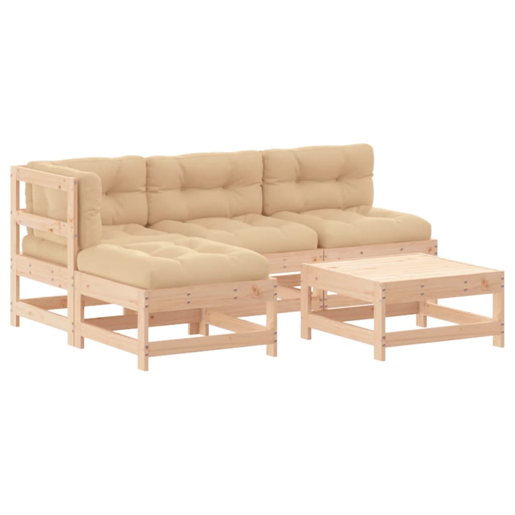 Garden Lounge Set Beige, Natural Wood