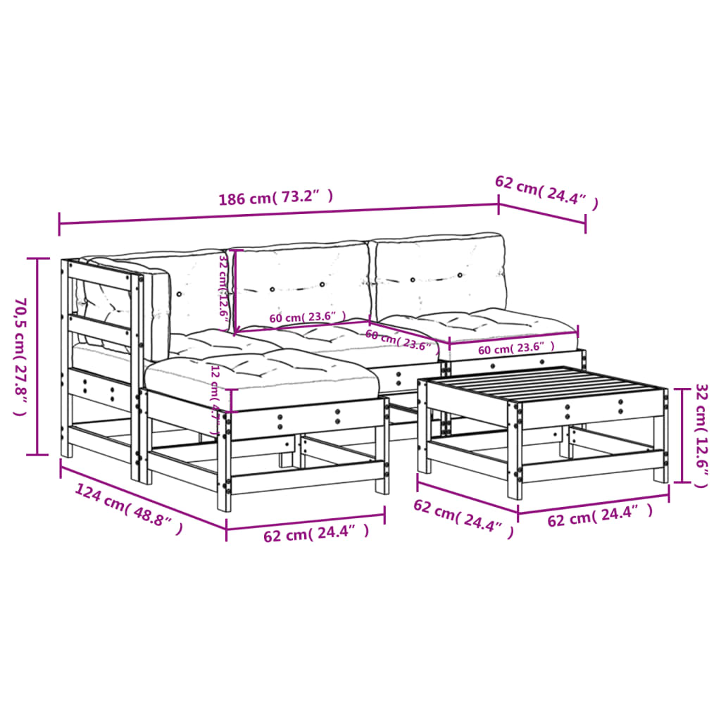 Garden Lounge Set Beige, Natural Wood