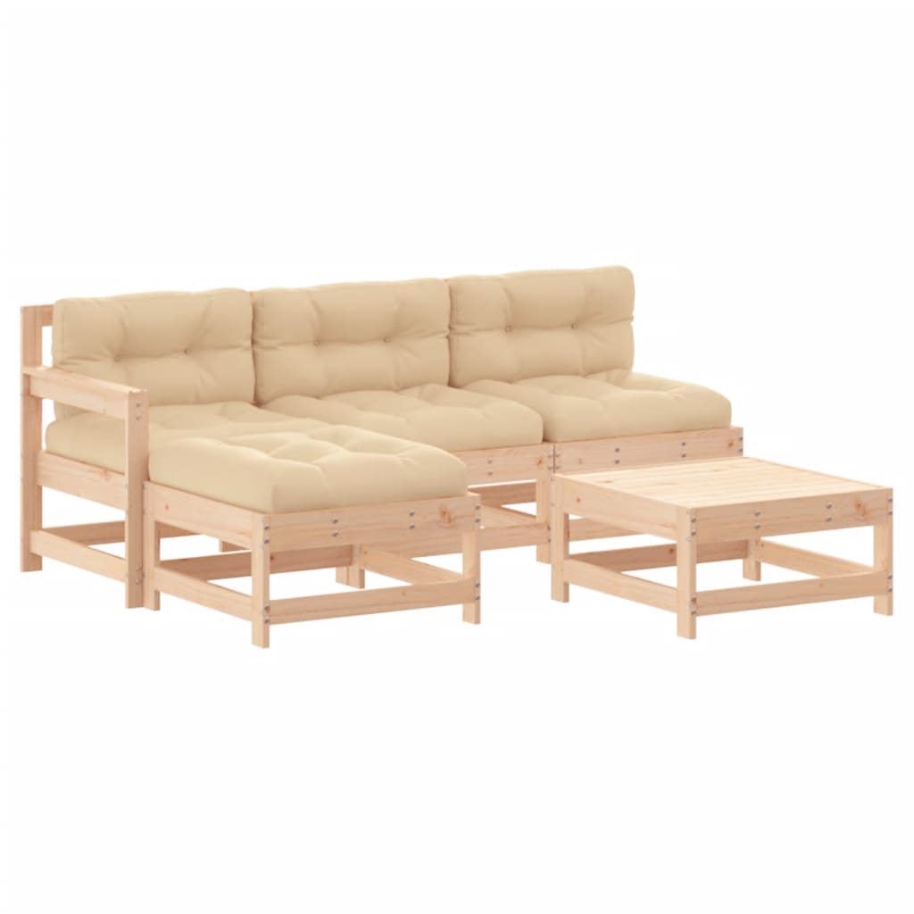 Garden Lounge Set Beige Solid Pine Wood Medium Modular