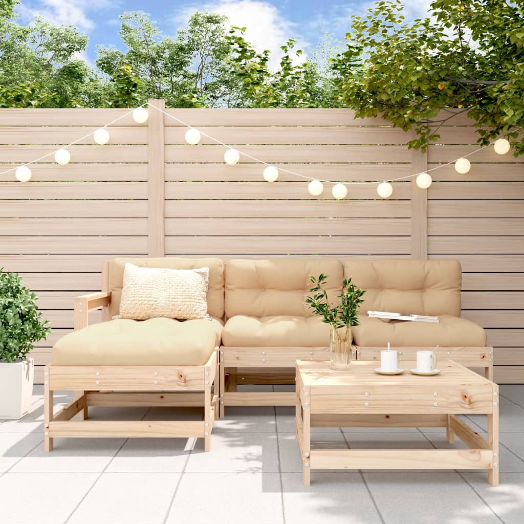 Garden Lounge Set Beige Solid pine wood, Oxford fabric, PP cotton