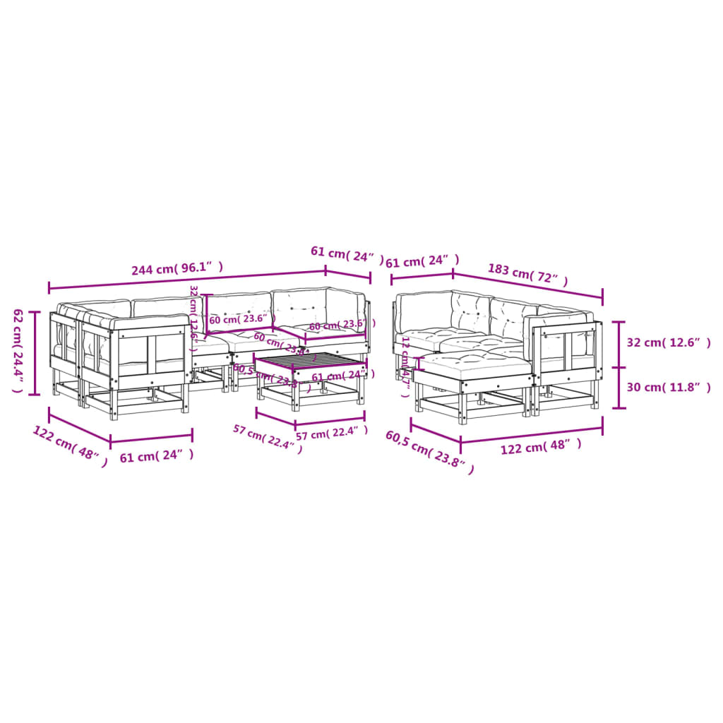 Garden Lounge Set Beige Solid Pinewood Large Modular