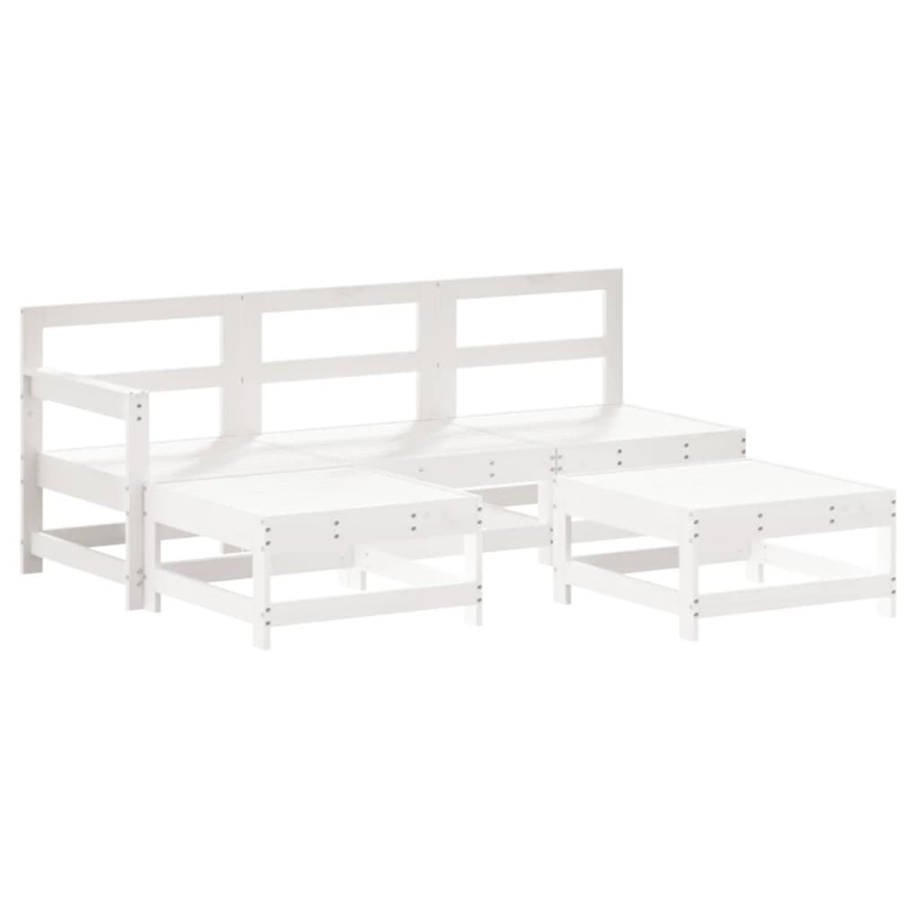 Garden Lounge Set White Solid Pine Wood 5 Piece Set Modular