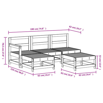 Garden Lounge Set White Solid Pine Wood 5 Piece Set Modular