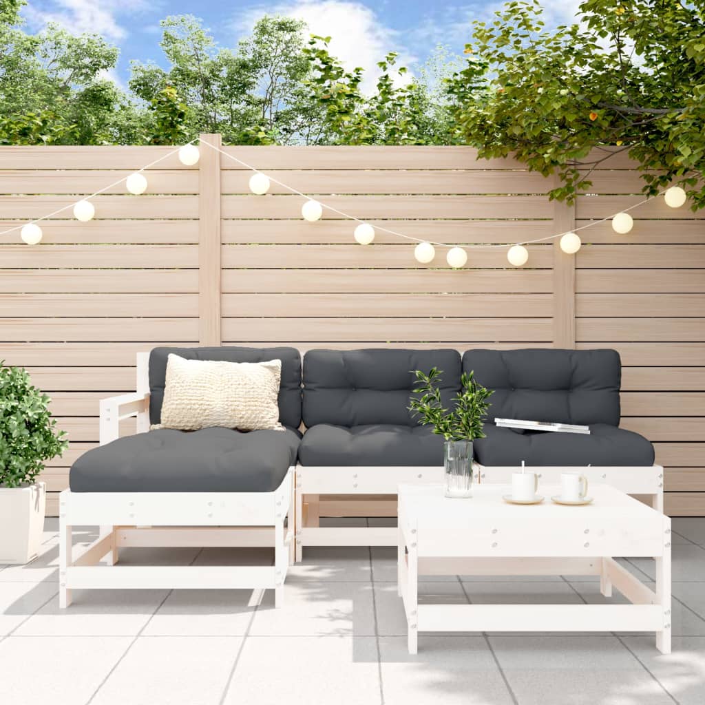 Garden Lounge Set White Solid Pine Wood 5 Piece Set Modular