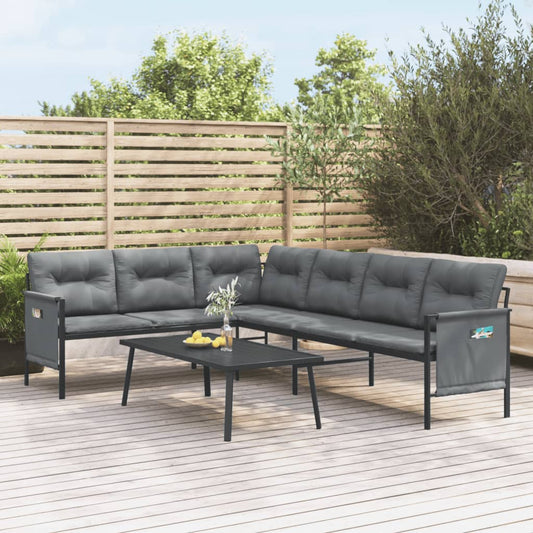 Garden Lounge Set Anthracite Steel, Textilene, Polyester Large