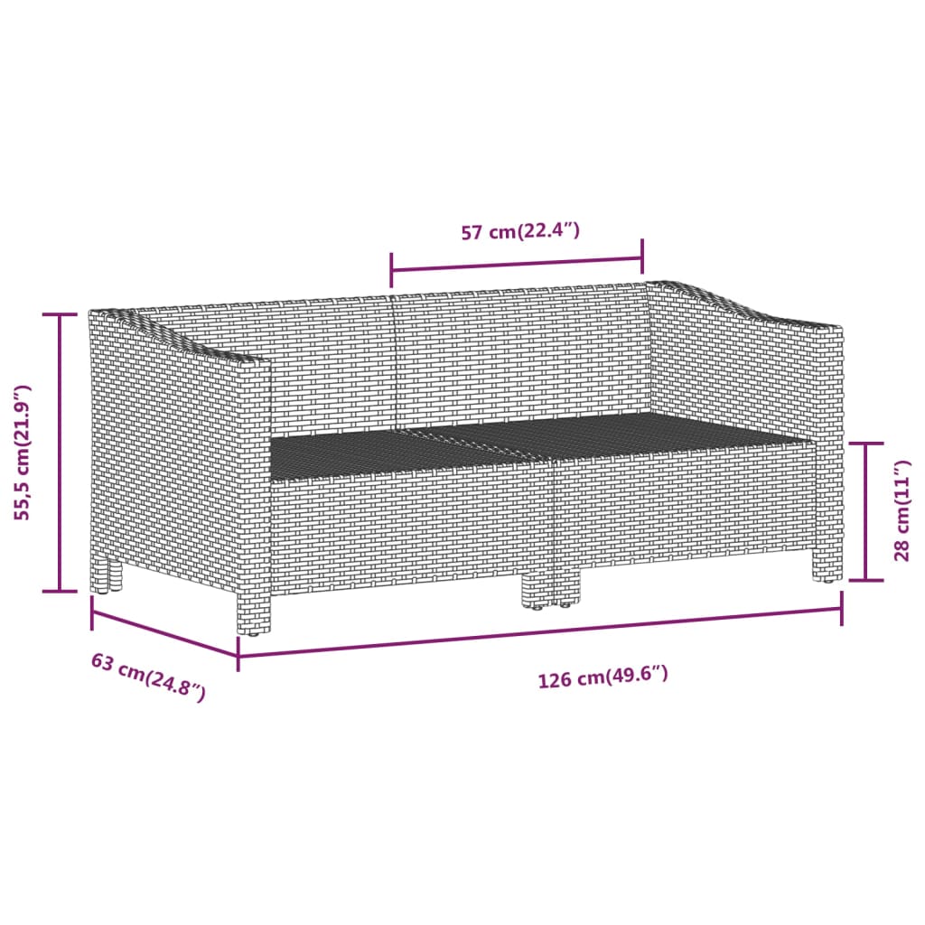 Garden Lounge Set Grey PE Rattan, Powder-Coated Steel Standard