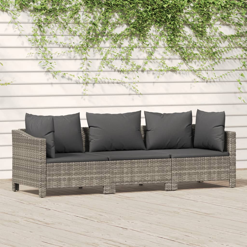 Garden Lounge Set Grey PE Rattan, Powder-Coated Steel Standard