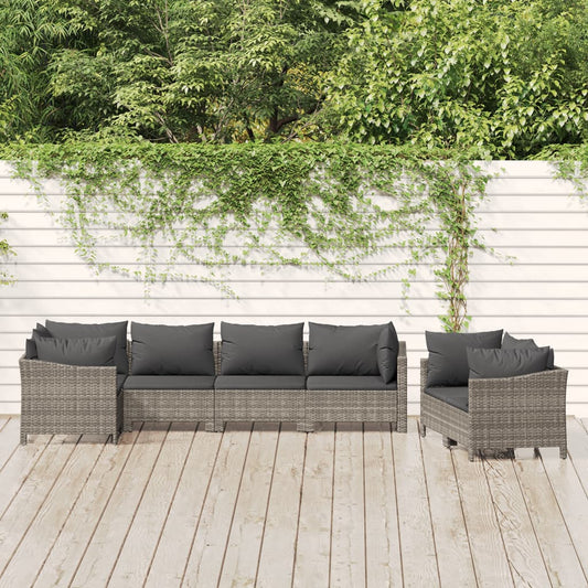 Garden Lounge Set Gray PE rattan, Powder-coated steel Large