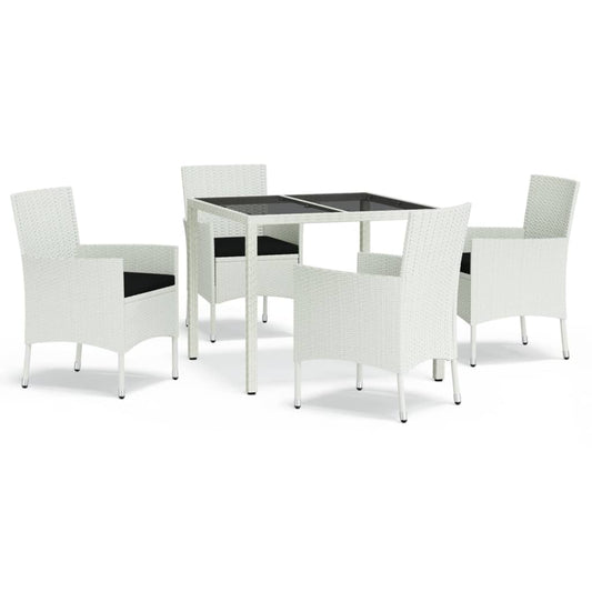 Patio Dining Set Set of 4 White Poly rattan Adjustable Armrests
