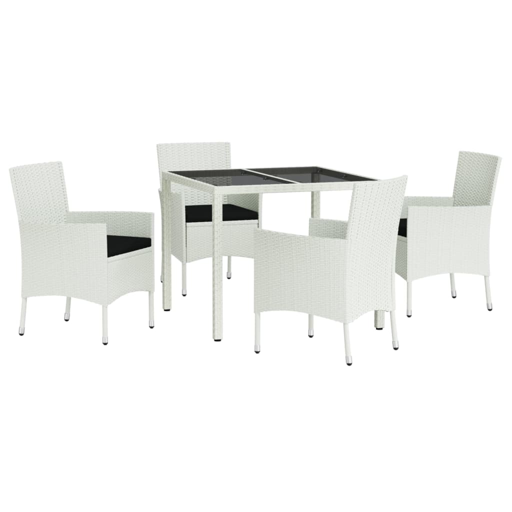 Patio Dining Set Set of 4 White Poly rattan Adjustable Armrests