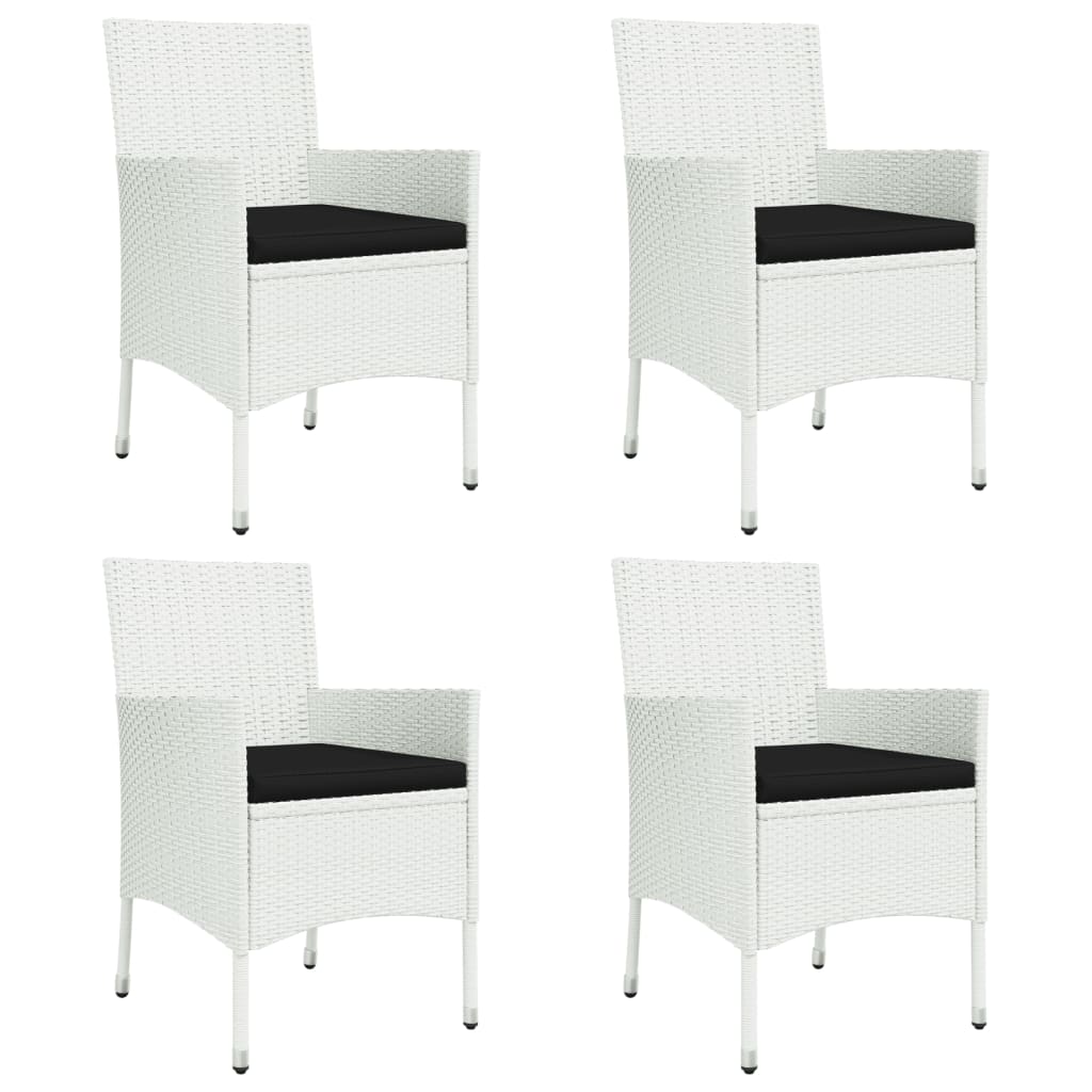 Patio Dining Set Set of 4 White Poly rattan Adjustable Armrests