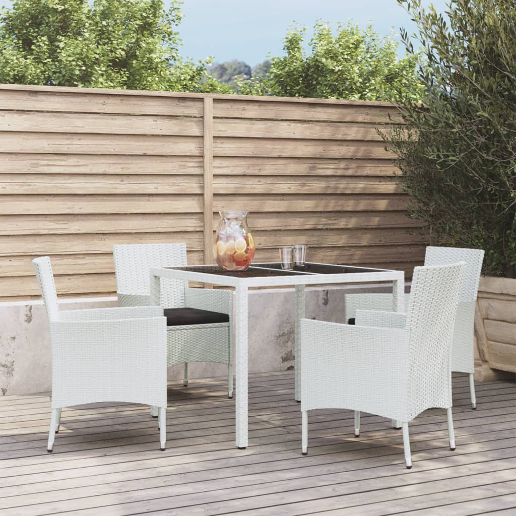 Patio Dining Set Set of 4 White Poly rattan Adjustable Armrests