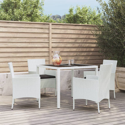 Patio Dining Set Set of 4 White Poly rattan Adjustable Armrests