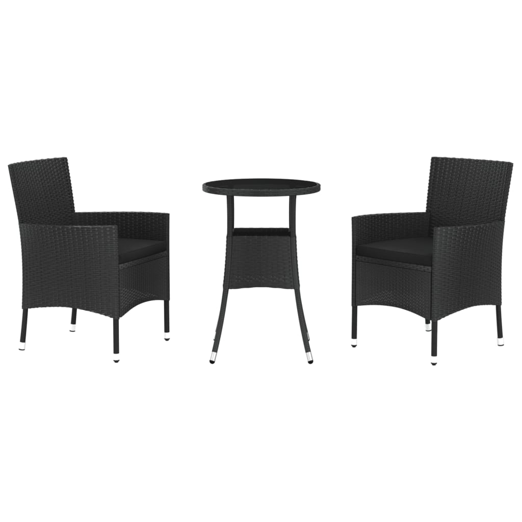 Garden Bistro Set Black Poly Rattan Standard Garden Bistro Set