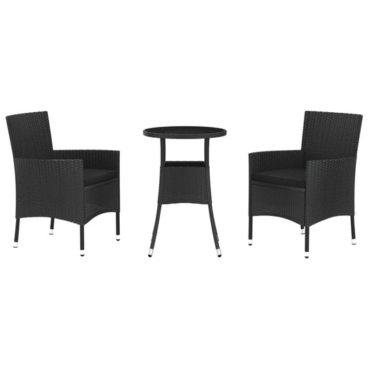 Garden Bistro Set Black Poly Rattan Standard Garden Bistro Set