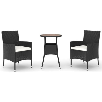 Garden Bistro Set Black Poly Rattan Compact Durable Bistro Set