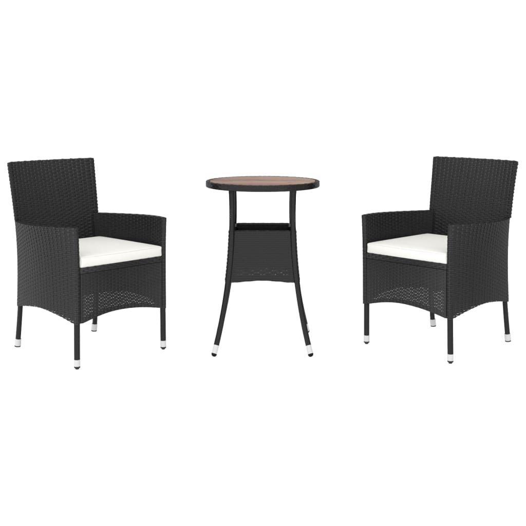Garden Bistro Set Black Poly Rattan Compact Durable Bistro Set
