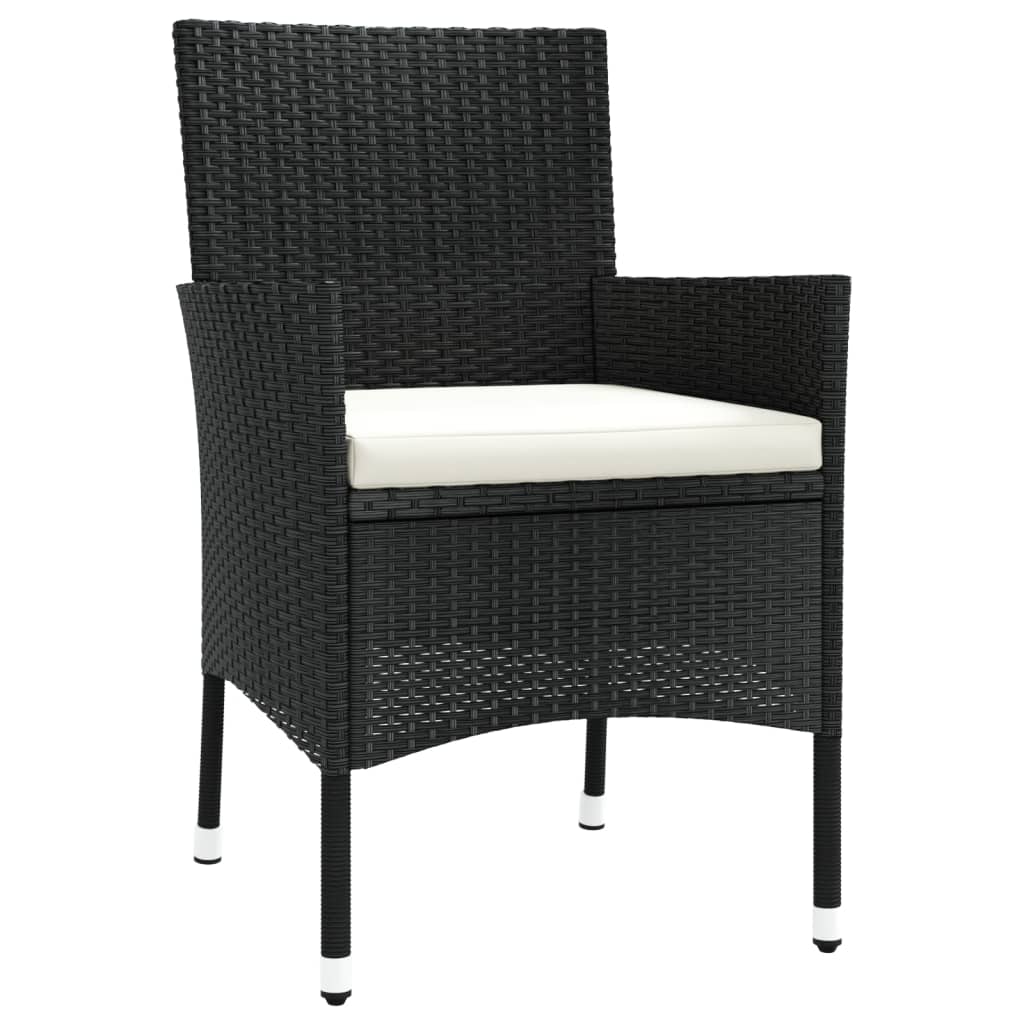 Garden Bistro Set Black Poly Rattan Compact Durable Bistro Set