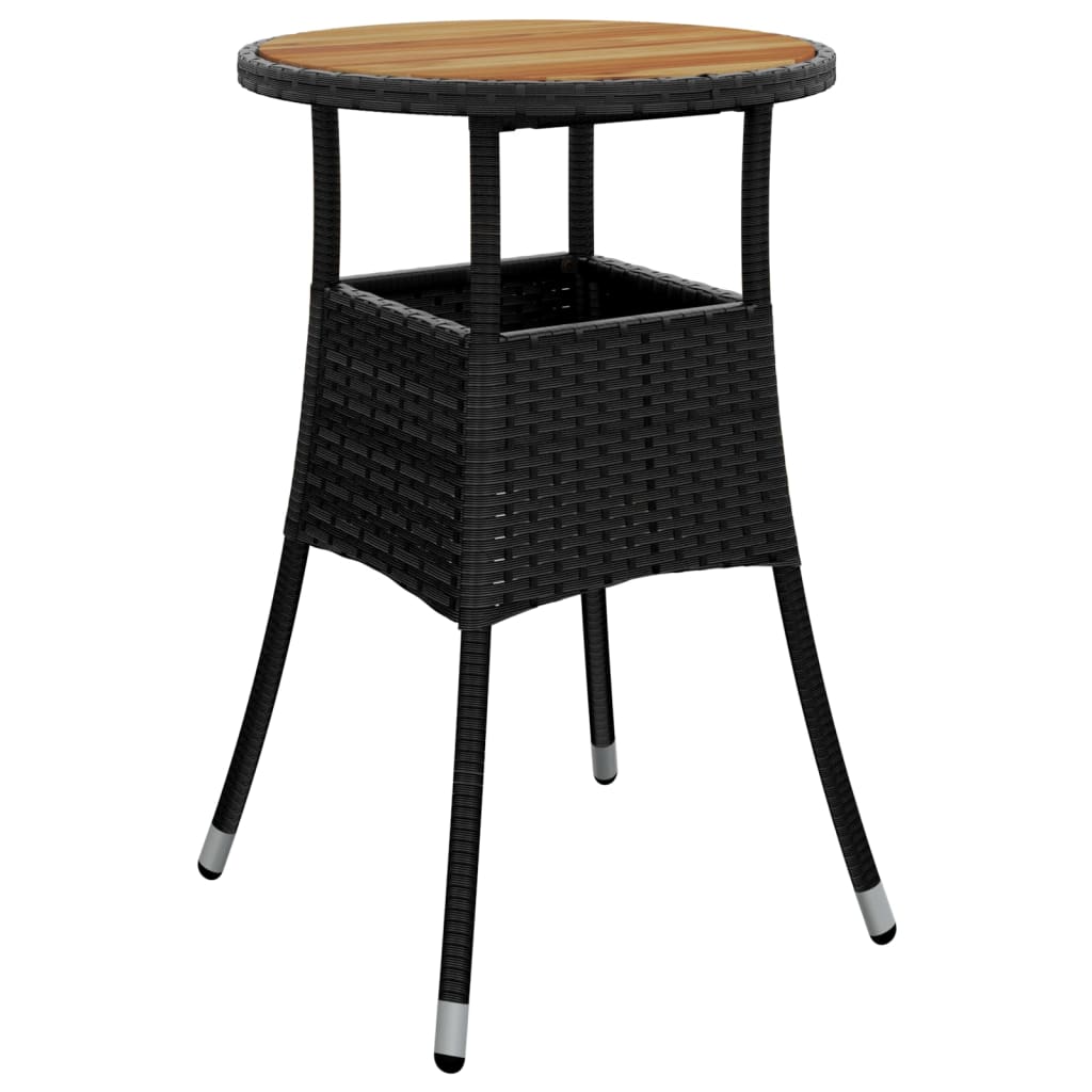 Garden Bistro Set Black Poly Rattan Compact Durable Bistro Set