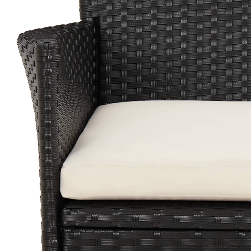 Garden Bistro Set Black Poly Rattan Compact Durable Bistro Set