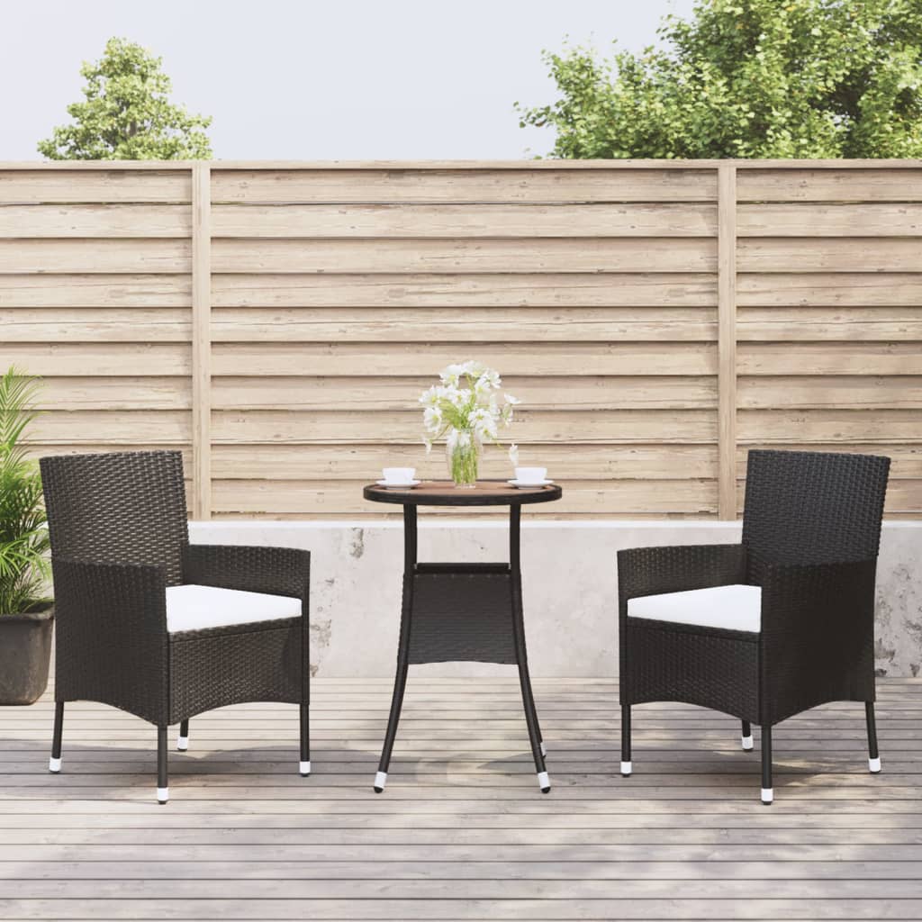 Garden Bistro Set Black Poly Rattan Compact Durable Bistro Set