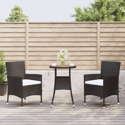 Garden Bistro Set Black Poly Rattan Compact Durable Bistro Set