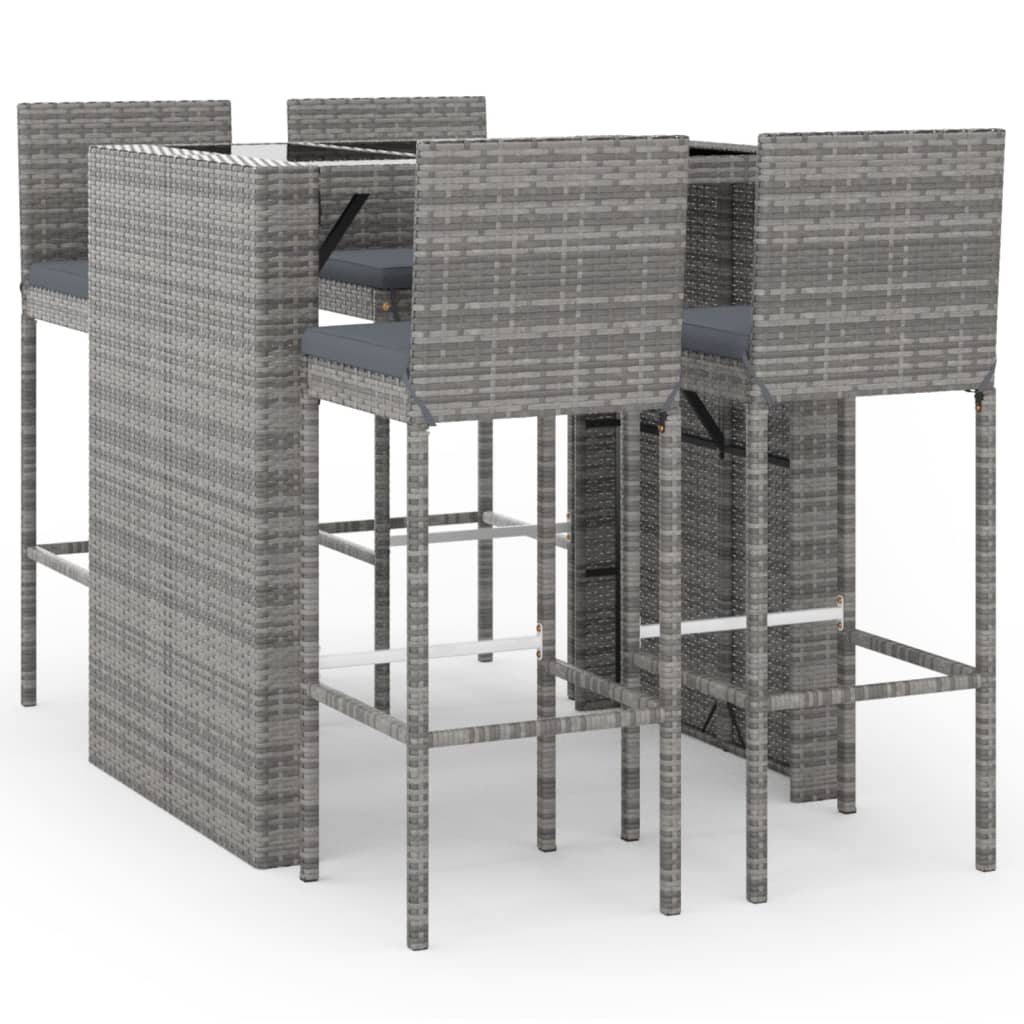 Garden Bar Set Grey PE rattan, powder-coated steel, tempered glass