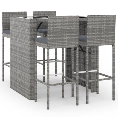 Garden Bar Set Grey PE rattan, powder-coated steel, tempered glass