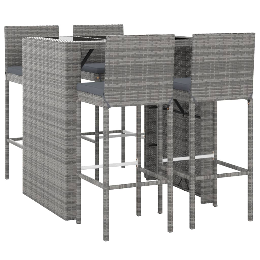 Garden Bar Set Grey PE rattan, powder-coated steel, tempered glass