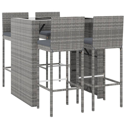 Garden Bar Set Grey PE rattan, powder-coated steel, tempered glass