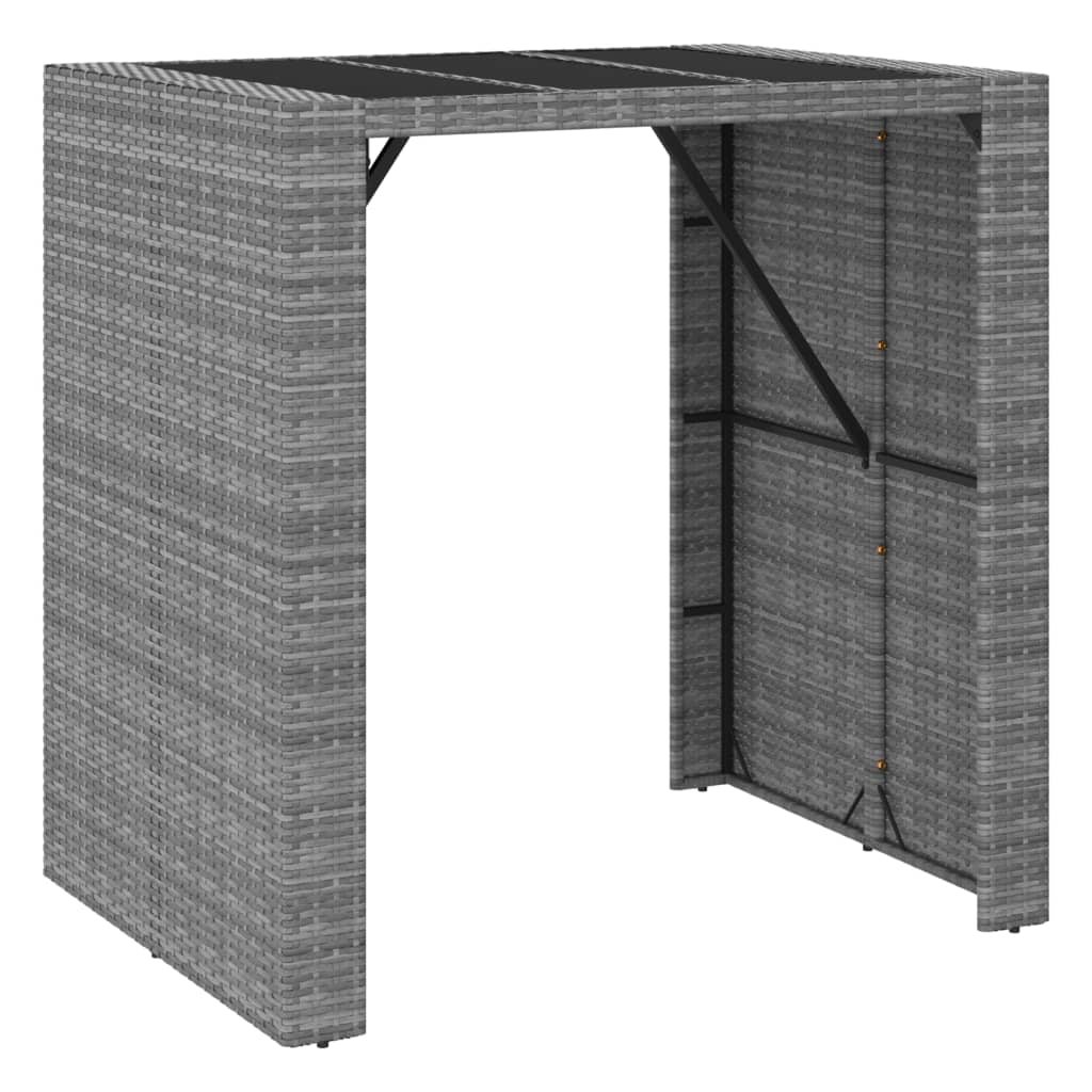 Garden Bar Set Grey PE rattan, powder-coated steel, tempered glass