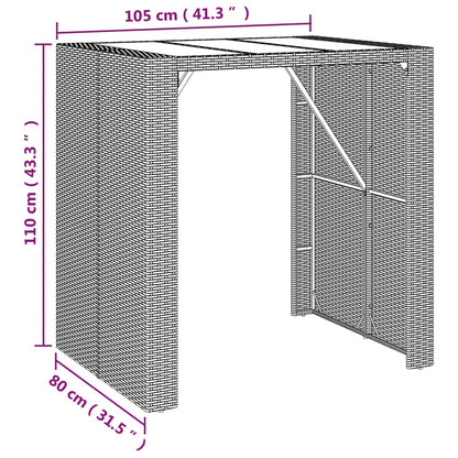 Garden Bar Set Grey PE rattan, powder-coated steel, tempered glass