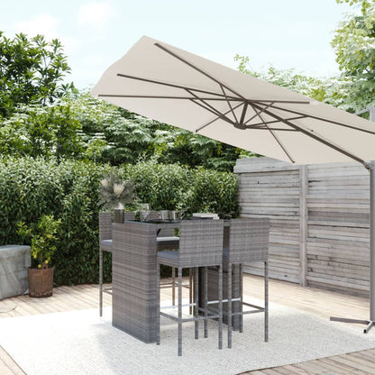 Garden Bar Set Grey PE rattan, powder-coated steel, tempered glass